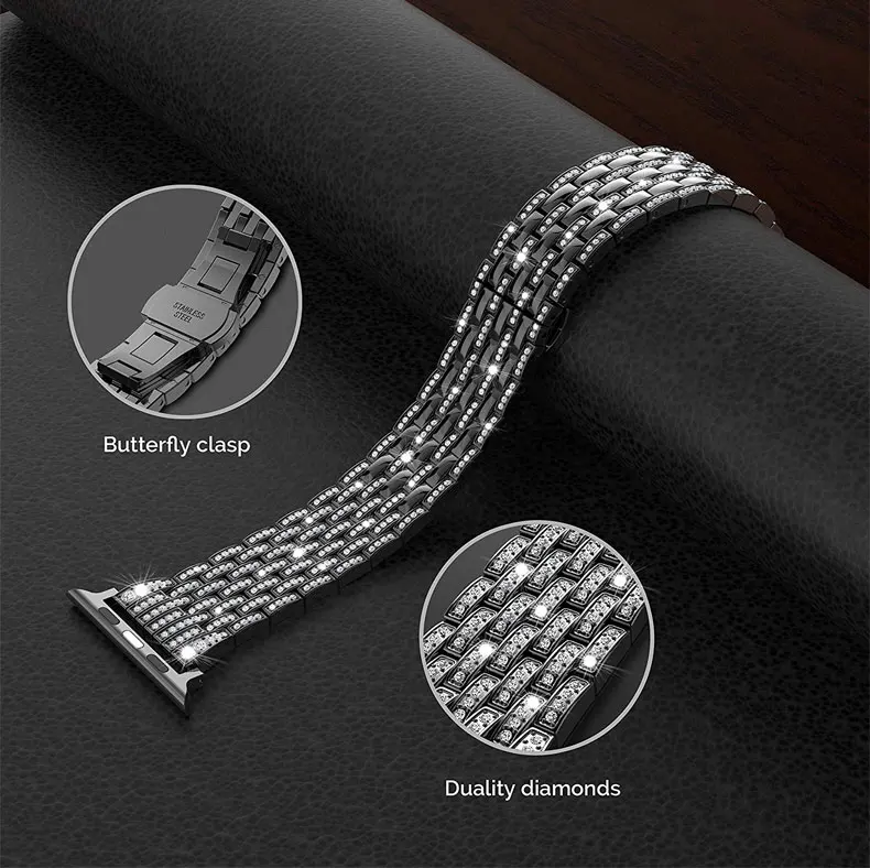Luxury diamond metal band for Apple Watch 45mm 44mm 42mm 41mm 40mm stainless steel bracelet wristband iwatch series 7 6 5 4 3 SE