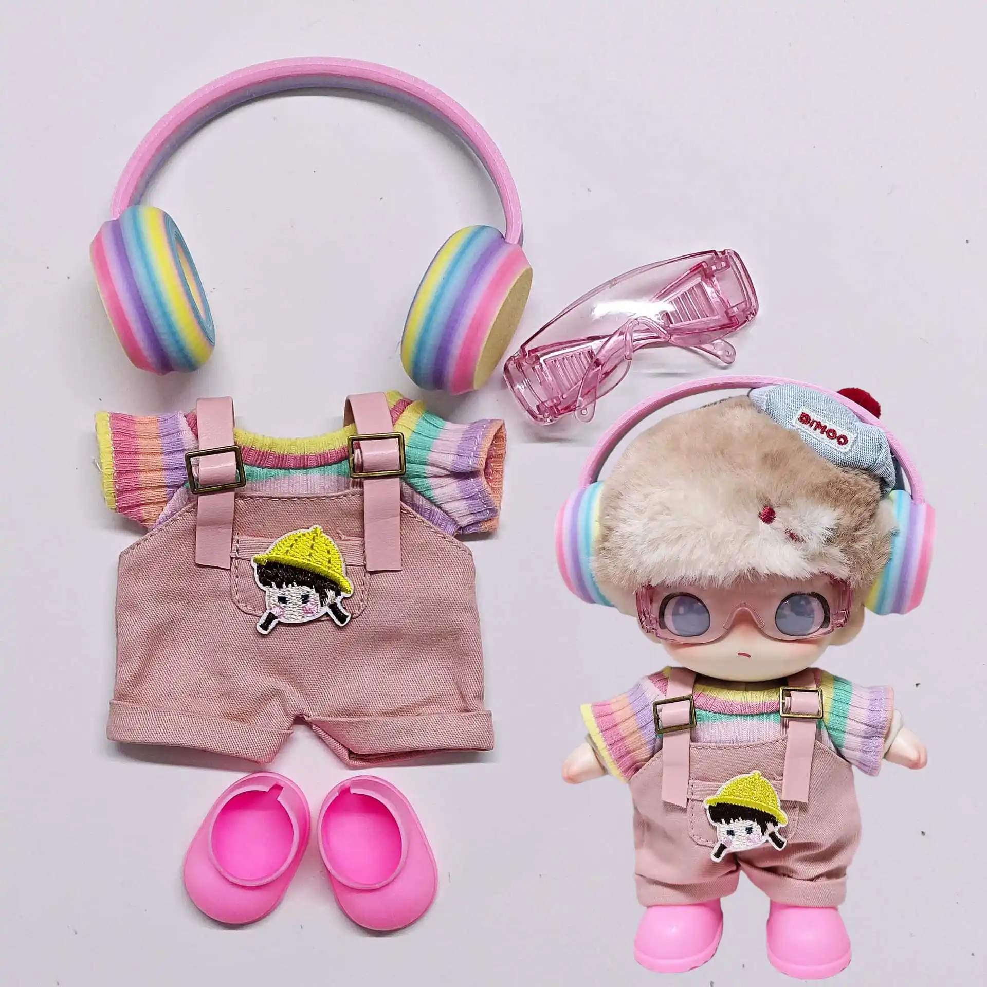 スイートハートスペシャル ディムーセット ピンクオーバーオール レインボーヘッドフォン ハンギングカード衣装 服のみ 人形は含まれません