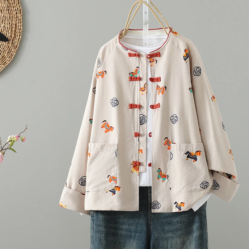 New Chinese Style Double Layered Open Cardigan Autumn Collection Artistic Retro Color Block 3D Tailoring Women's Jacket