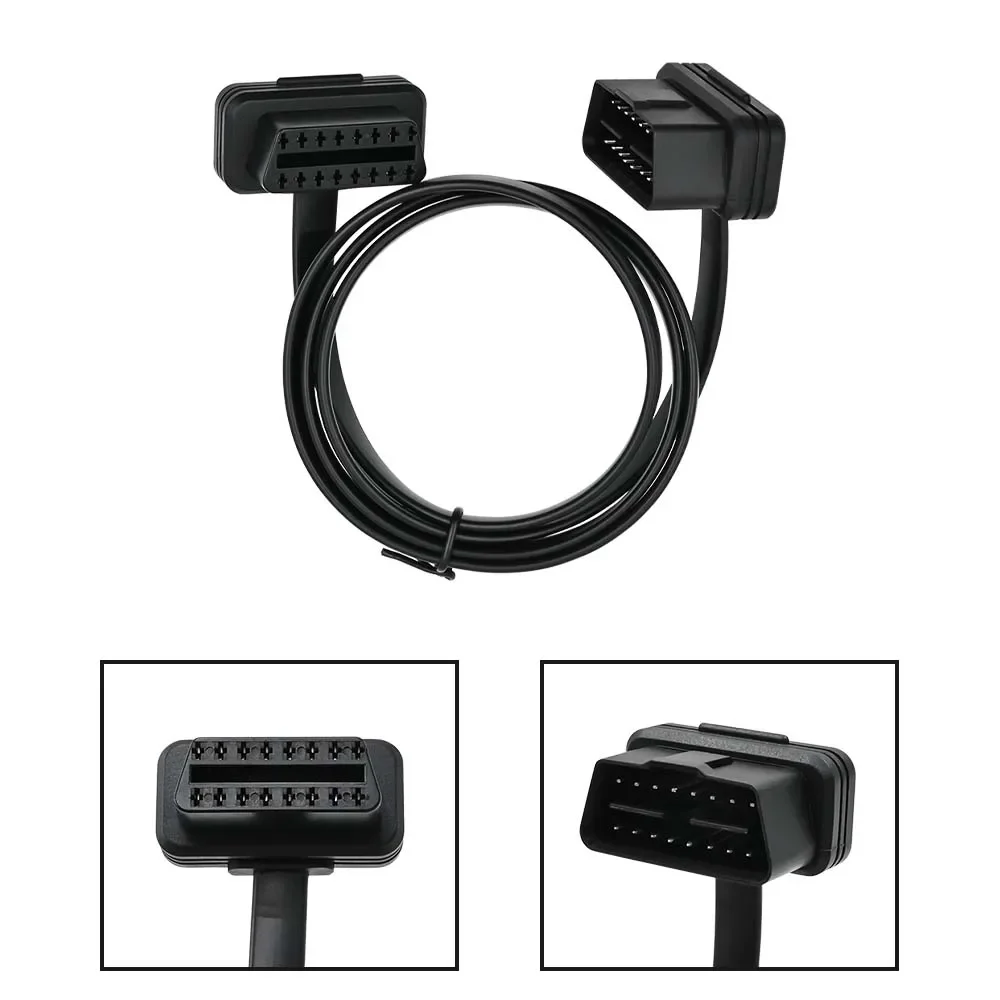 30/60/100CM Flat+Thin As Noodle 16 Pin Socket OBD OBDII 16Pin Male To Female Car Scanner OBD2 Extension Cable Connector