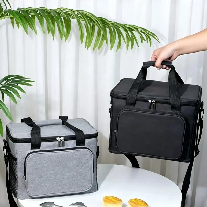 Insulated Lunch Bag, Large‑Capacity Leak‑Proof Cooler Tote Bag with Shoulder Strap, Multi‑Pocket Thermal Food Carrier for Work, Office, Picnic, Camping, Outdoor Travel, Portable Aluminium Foil Insulation Lunch Box Handbag
