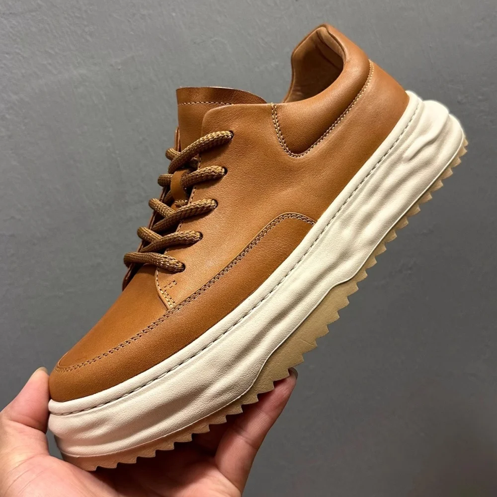 

QHCCID Men's Handmade Cowhide Skateboard Footwear Casual Classic Leisure Walking Shoes Outdoor Sports Sneakers casual sneakers