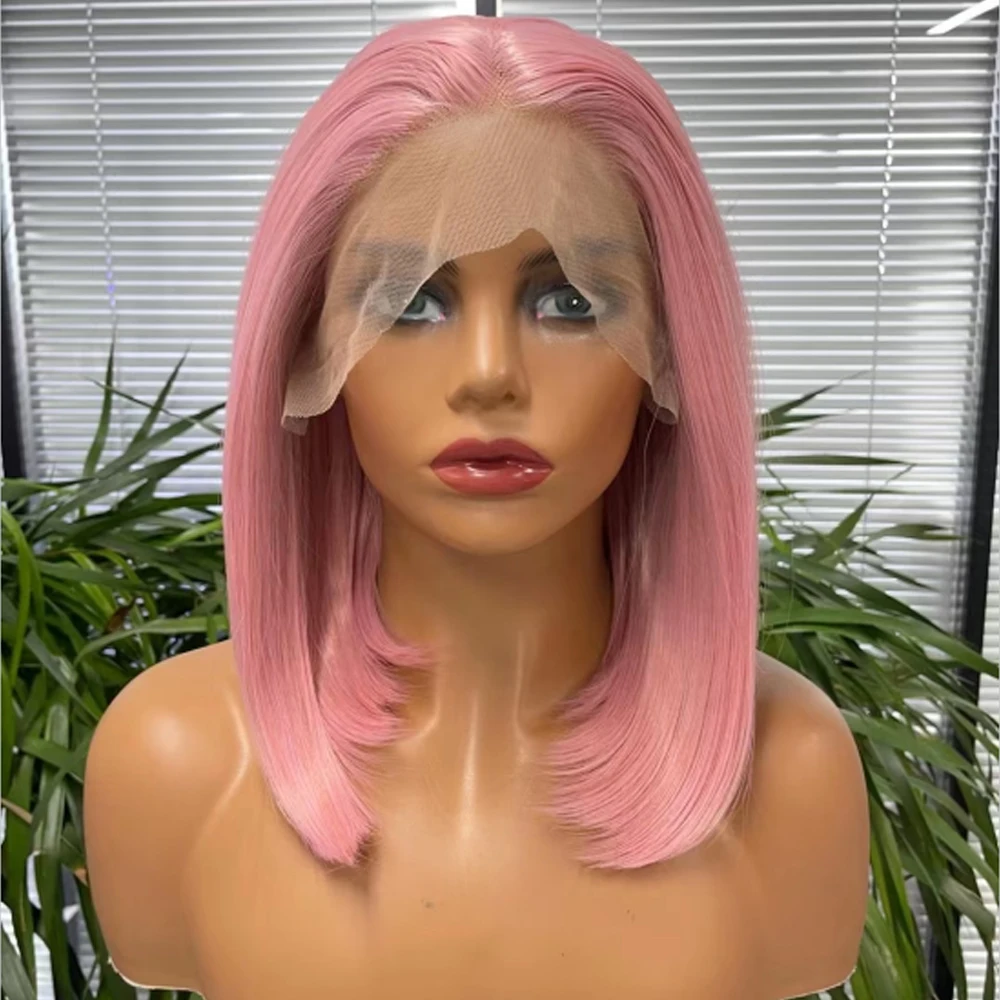 

Synthetic Pink Lace Front Wigs For Women Free-Parting Short Straight Fashion Natural Hair High Temperature Fiber Daily/Cosplay