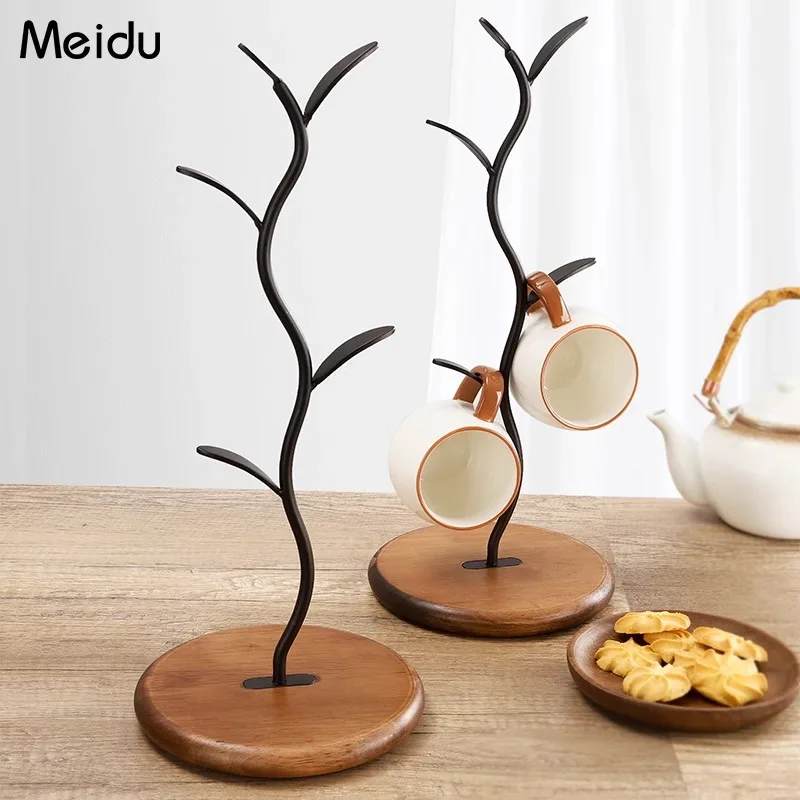 

Cup holder Tree-shaped water cup rack Household living room dining table Coffee tea storage rack Wooden drain holder