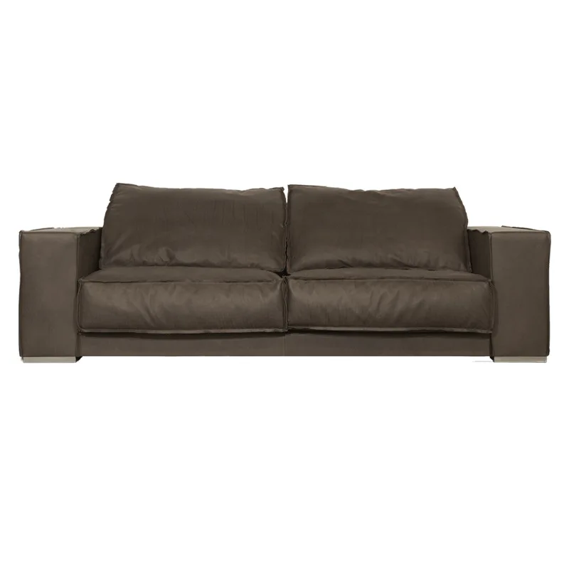 Italian minimalist leather sofa, simple modern living room size, double three-person light luxury combination