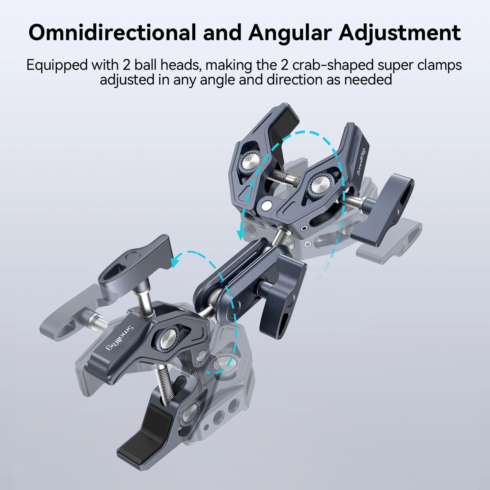 SmallRig Super Clamp with Double Crab-Shaped Clamps Double-arm Ball Head Adapter for Action Chamber, Tripod, Umbrella 4103