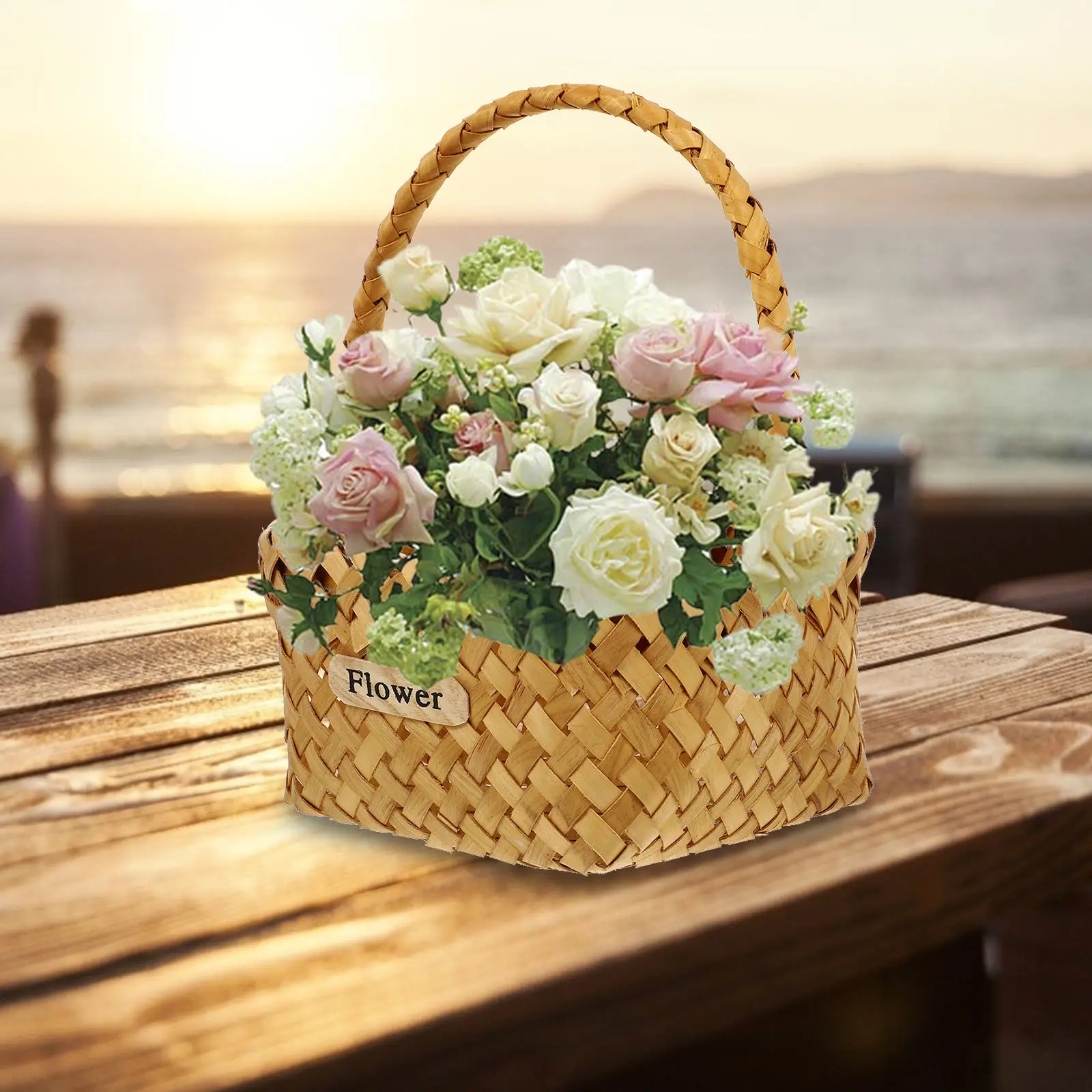 

1 шт. Деревянная плетеная корзина для цветов и домашнего декора, портативная подарочная корзина, многофункциональный контейнер для рукоделия