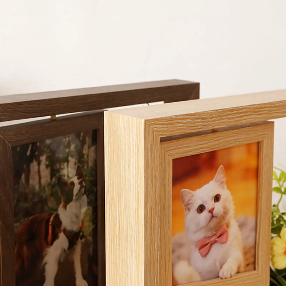 Pet Memorial Photo Holder Wooden Shadow Box For Dog Cat Keepsake Storage Double Sided Display Remembrance Gift Box