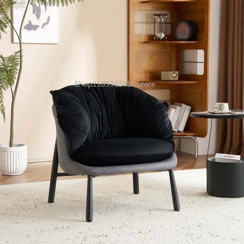 Black Velvet Barrel Accent Chair, Modern Comfy Armchair with Metal Legs for Reading Room Living Room