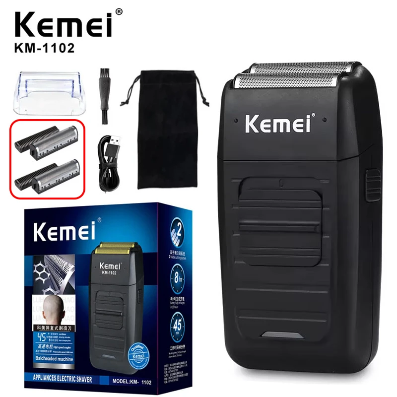 Kemei KM-1102 Rechargeable Electric Shaver For Men Cordless Floating Beard Razor Machine Twin Blade Face Care Strong Trimmer