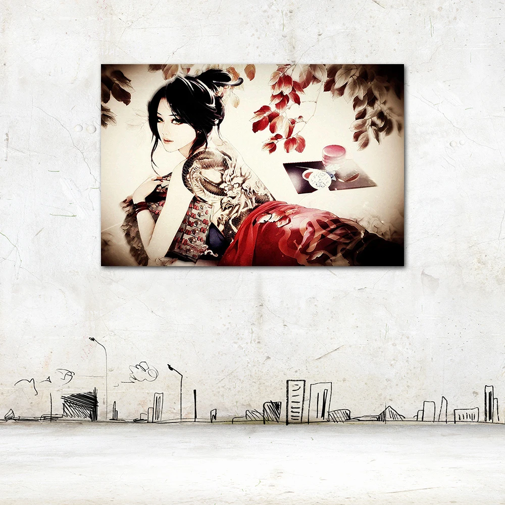 Japanese Geisha Canvas Painting Figure Posters Prints Mural Wall Art Pictures for Bedroom Living Room Home Decor