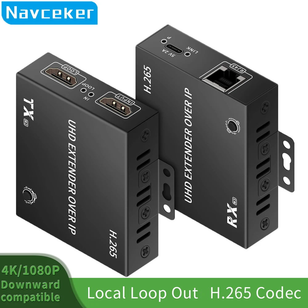 Navceker 4K 30Hz 150M H.265 HDMI Extender Over IP RJ45 HDMI Extender Kit via Cat6 HDMI Ethernet Network Over UTP/STP for HDTV