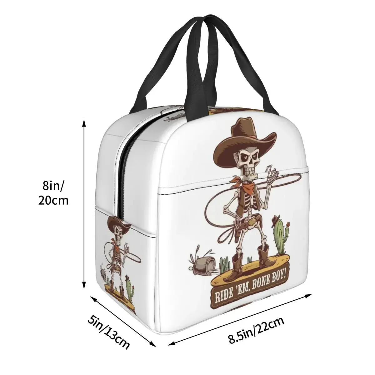 Western Cowboy Skeleton Halloween Cowpoke Insulated Lunch Bag for Women Children Portable Food Boxes Thermal Lunch Box Tote