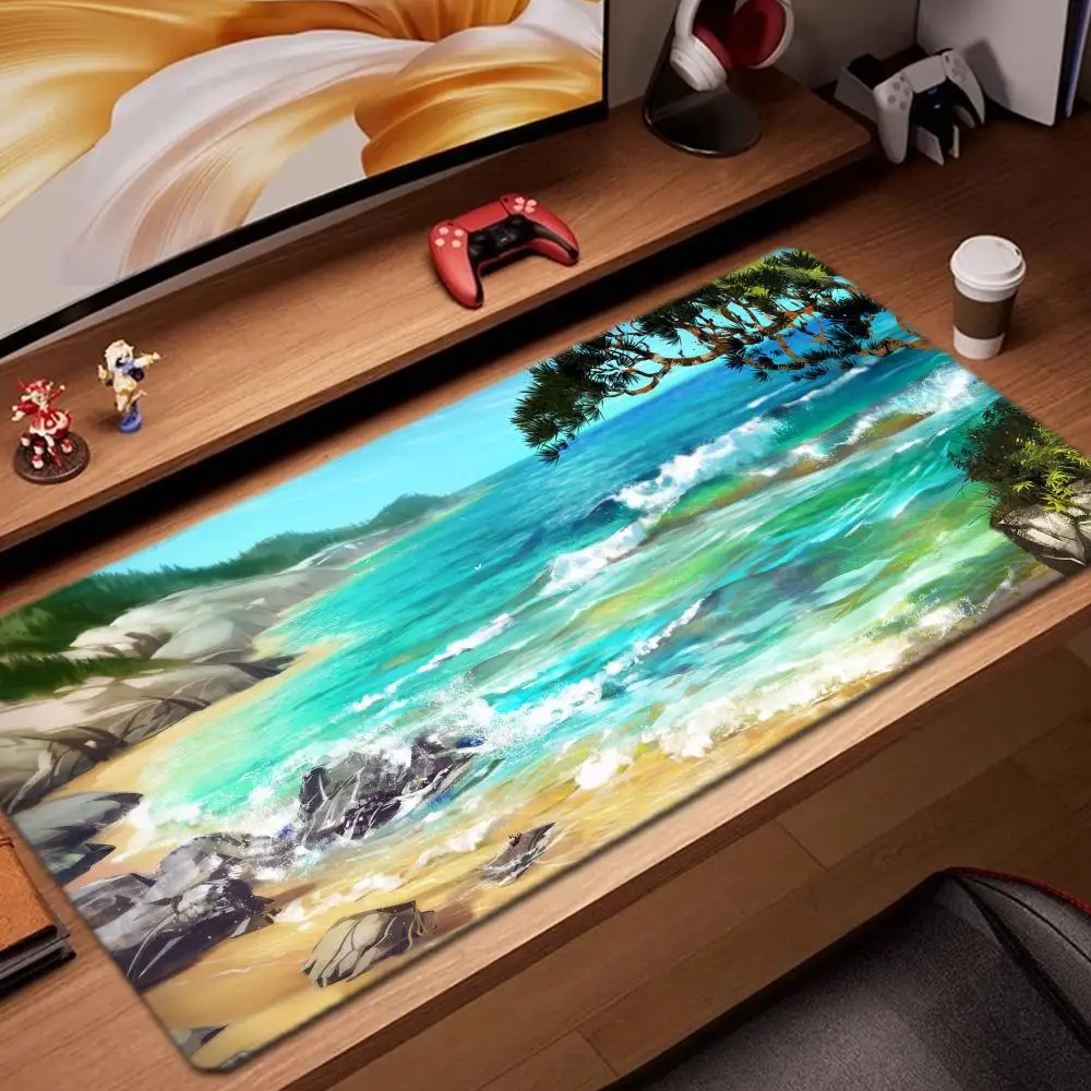 

Пляжный коврик для мыши в стиле аниме, игровые аксессуары, коврик для клавиатуры, XXL, большой запирающий край, 900X400 мм, настольный коврик, игровой коврик для мыши