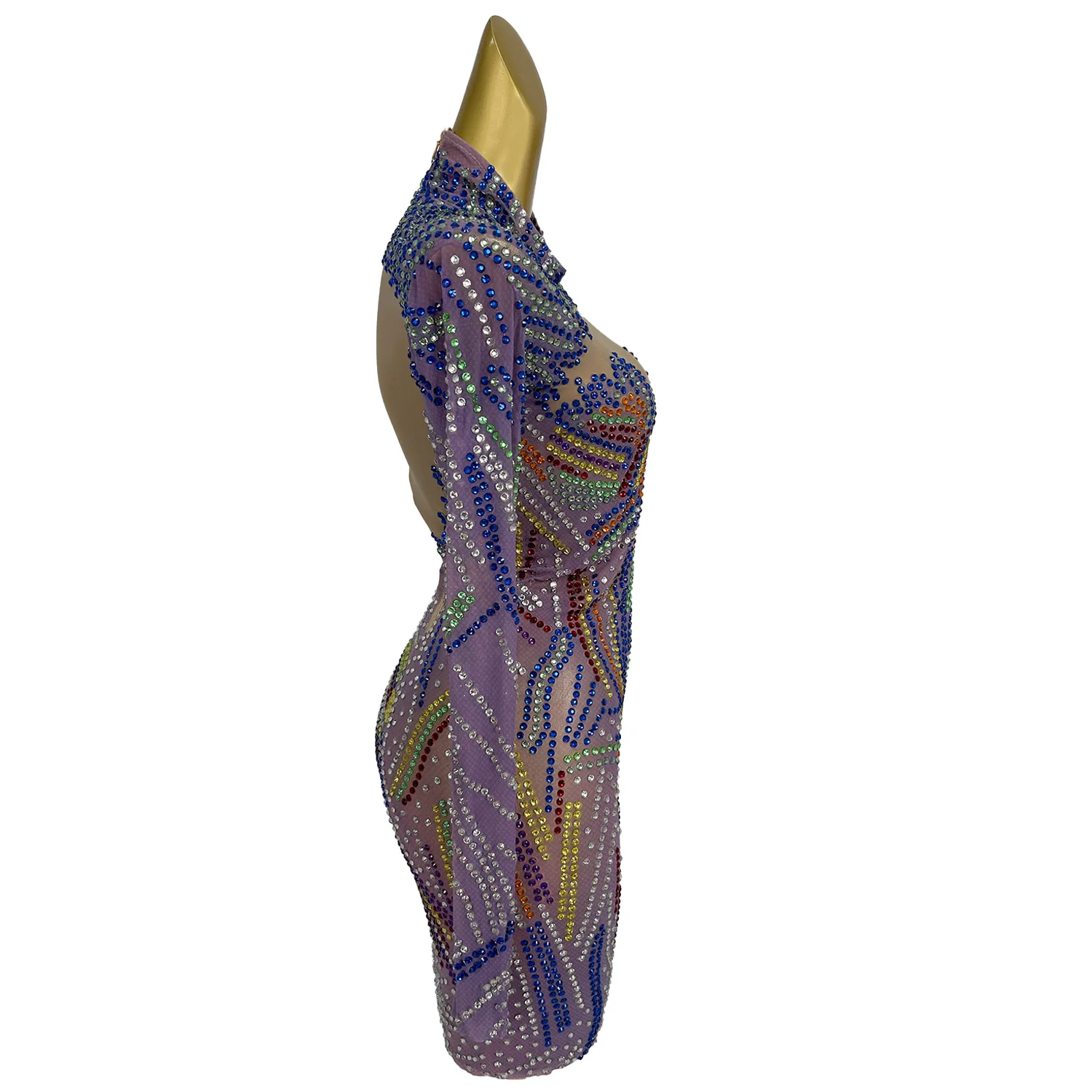 Women Couture High-end Sparkly Rhinestone Tight Fitting Mini Dress Club Birthday Prom Sexy See Through Mesh Short Dress Malanhui