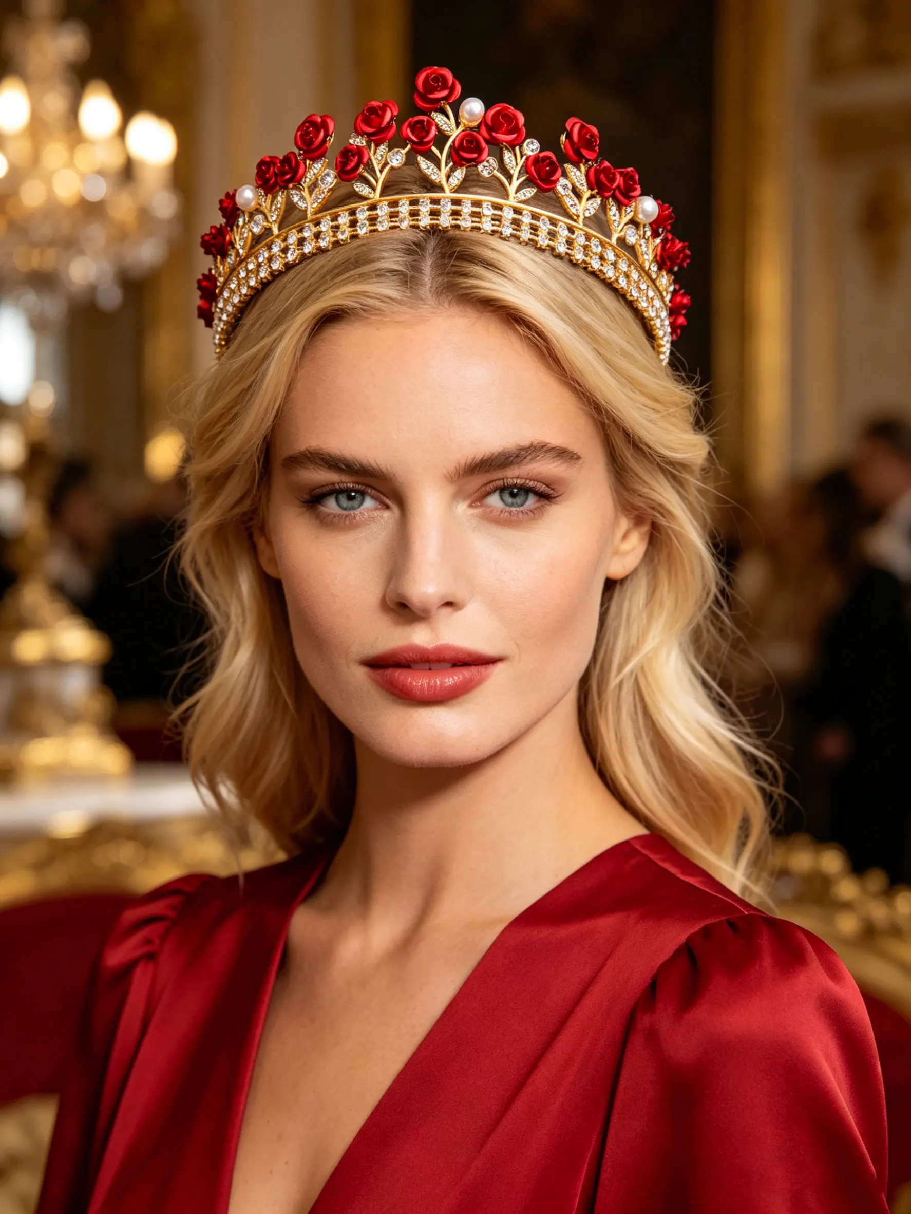 Multicolor Rose Bridal Tiara  Gold Plated Crystal Crown for Special Occasions Rose & Pearl Rhinestone Crown