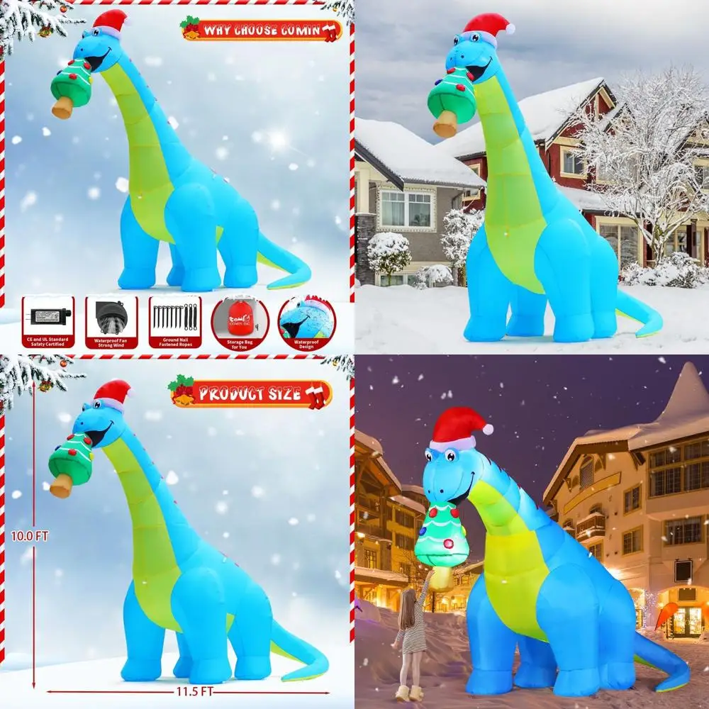 10-Foot Outdoor Christmas Inflatable: Dinosaur Devouring Tree with LED Lights for Lawn and Garden