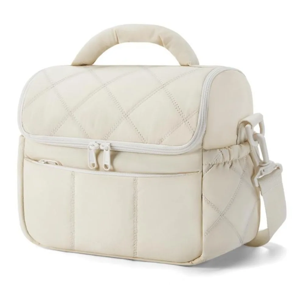 

Portable Quilted Puffer Insulated Lunch Bag Detachable Strap Waterproof Lunch Storage Soft Cooler with Handle Lunch Tote Picnic