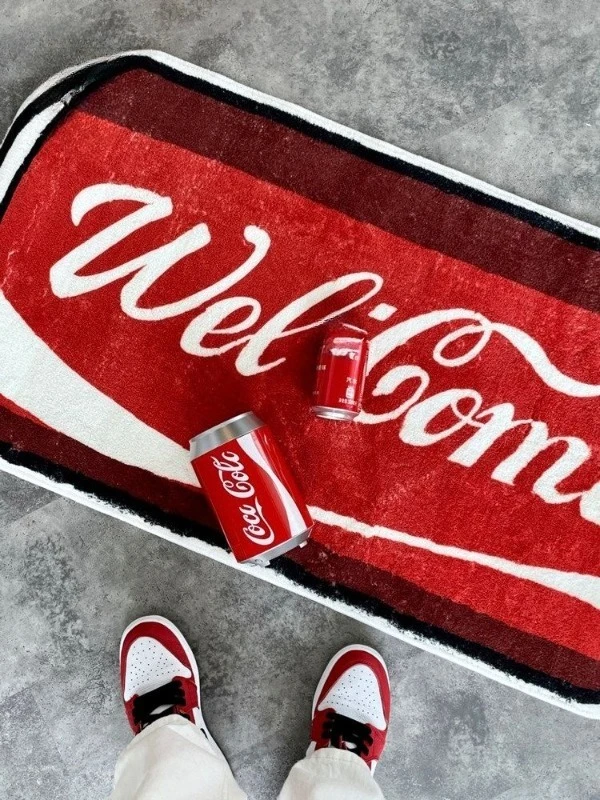 Cola Pattern Funny Long Strip Faux Cashmere Rug Decorative Bedside Floor Carpet for Living Room Bedroom Indoor Home Decor Mat