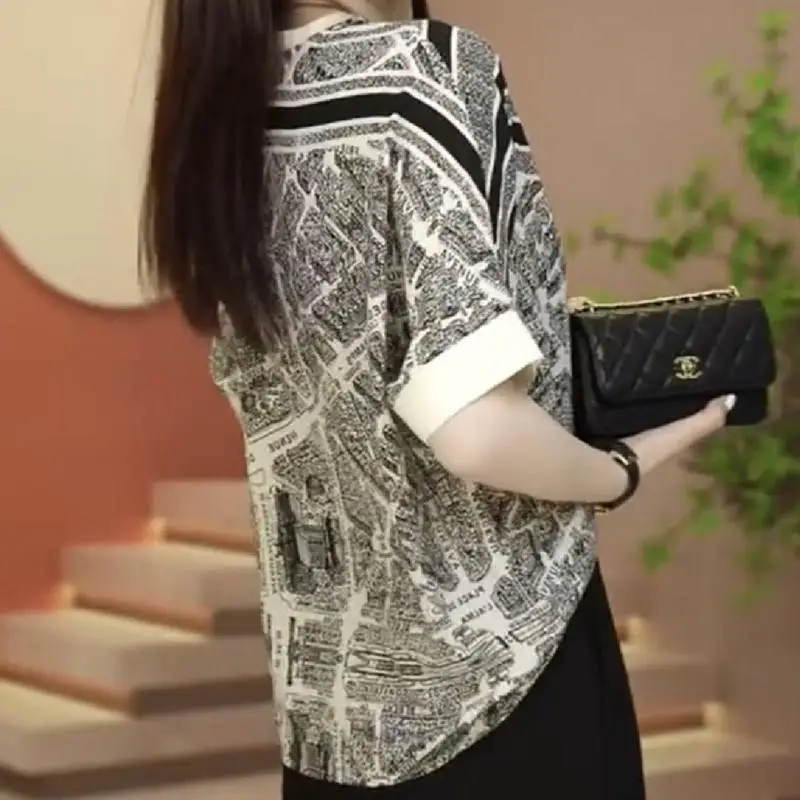 Spring Summer New Fashion Elegant Women\'s Clothing Casual Versatile Loose Tees Print Slimming Female Clothes Patchwork T-Shirts