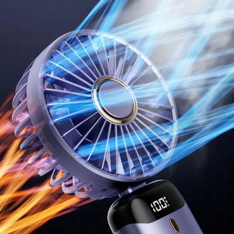 Handheld Cooler Foldable Neck Fan USB Rechargeable Digital Display 5 Speed Phone Stand Mini Portable Cooling Tool Indoor Outdoor