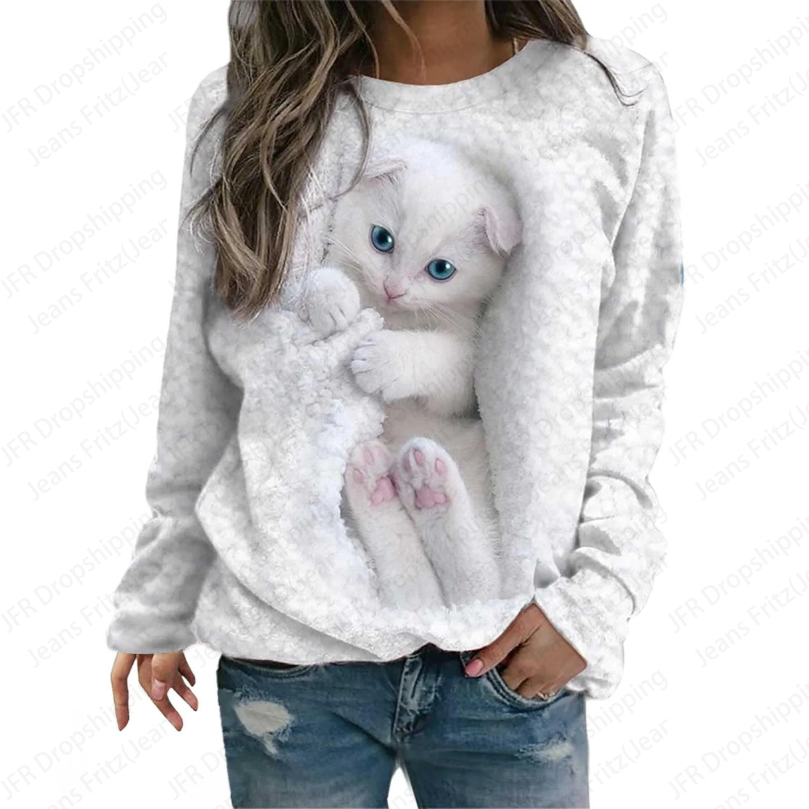 Cute Cat 3d Print Hoodies Women Fashion Sweatshirt O-Neck Hoodie Casual Kawaii Hoodies Sweatshirts Pullovers Odzież damska