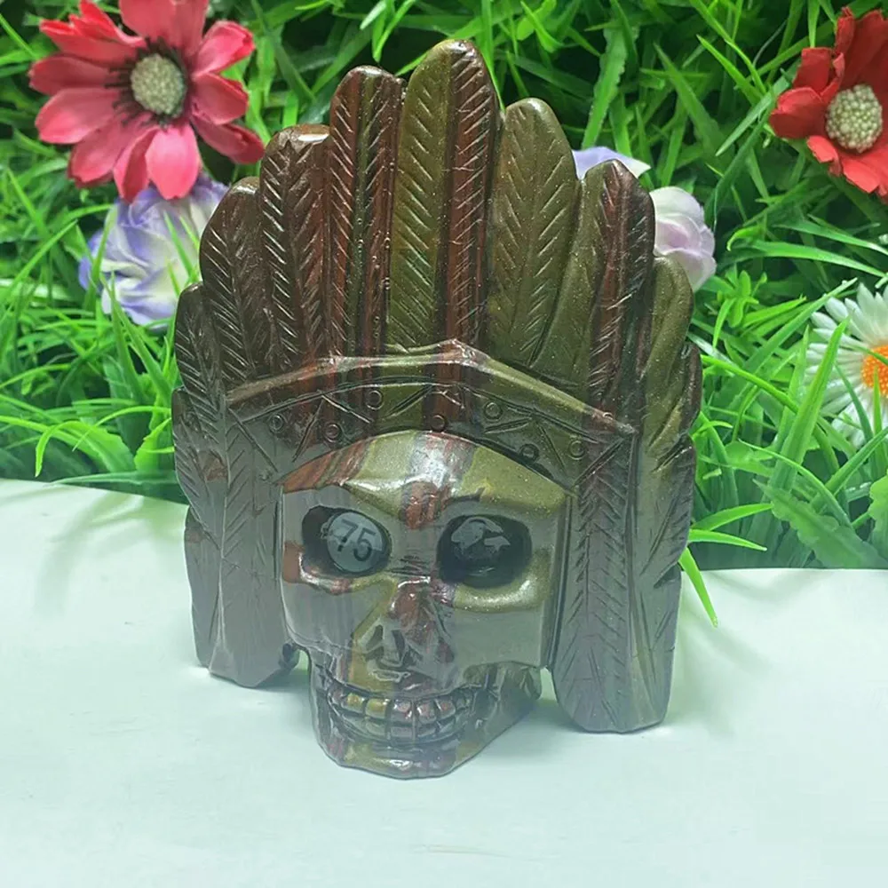 

Natural quartz crystal hand-carved feather skull chakra home decor