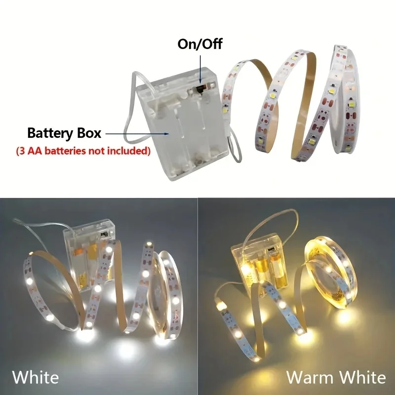 3AA Battery Power Led Strip Light SMD2835 1M 2M 3M 5M 10M Flexible Lighting Ribbon Tape White/Warm White Lamp Strip Backlight