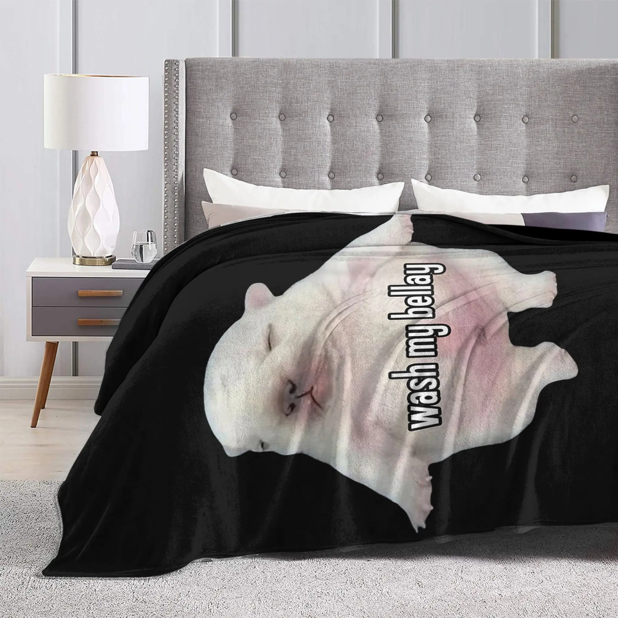 Pibble Meme Wash My Belly Funny Blanket  Plush Vintage Soft Throw Blanket for Home Restaurant Spring/Autumn