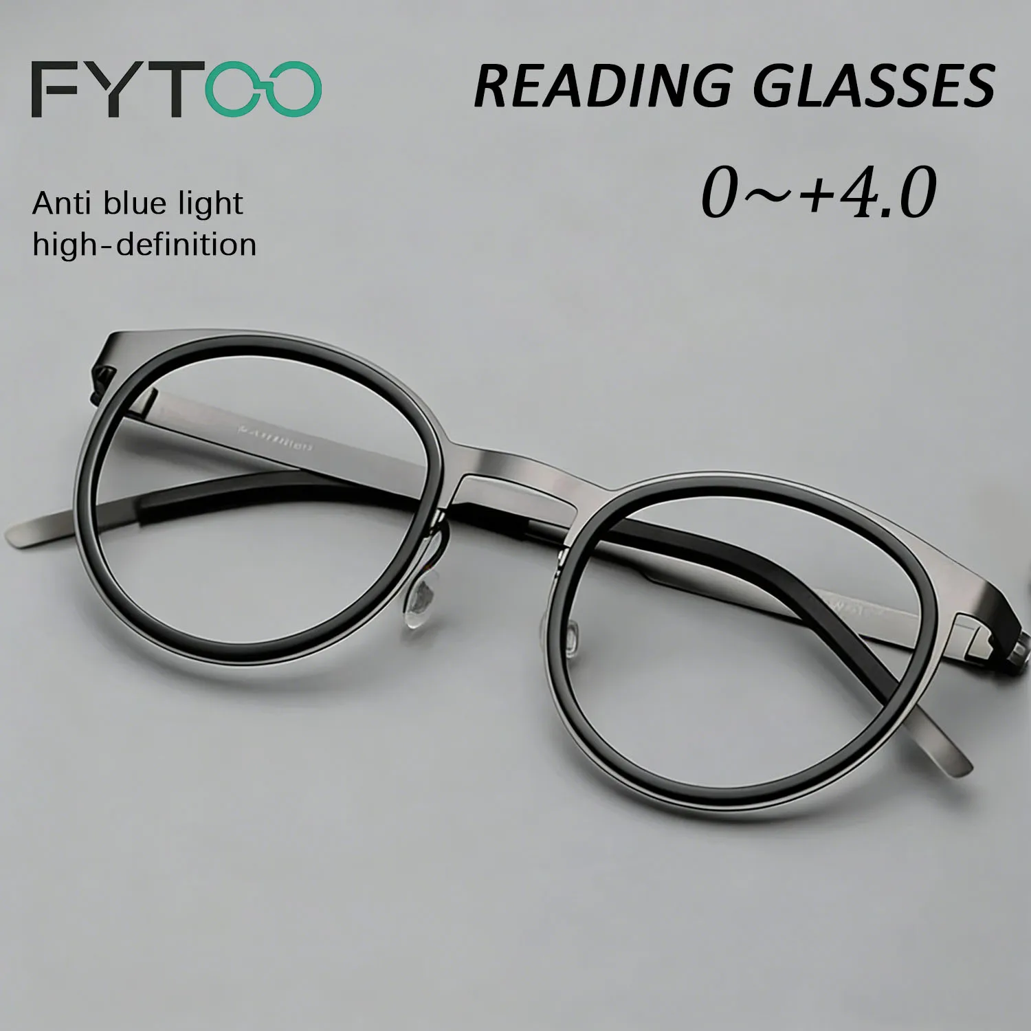 

FYTOO， Full frame circular gun frame black blue light blocking presbyopia glasses, optional degree+1.0X to+4.0X, FTLH9704QKHT