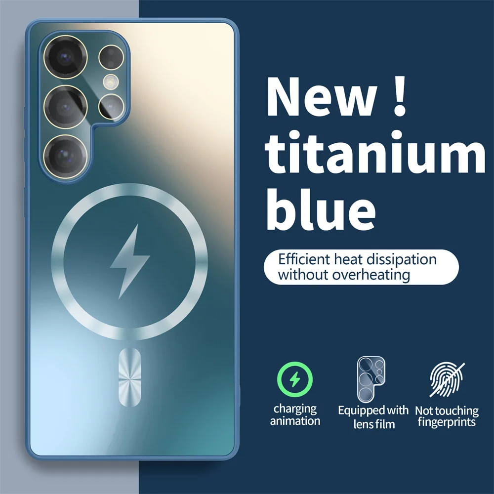 Für Magsafe Glas Objektiv Matt Magnetische Telefon Fall Für Samsung Galaxy S24 S25 Ultra S23 Plus Drahtlose Lade Schutzhülle