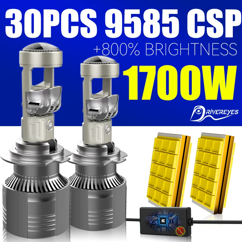 1700W H7 Led Headlight Projector Lens H8 H11 H9 9005 HB3 9006 HB4 Car Headlight Bulbs 30PCS 9585 CSP Canbus No Error Turbo Lamps