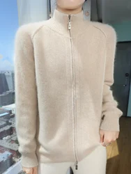 Large Size Sweater Merino Wool Cardigan Zipper Turtlenecks Outerwear New Knit WearTop Long Sleeve Knitwear Women Clothing Casual