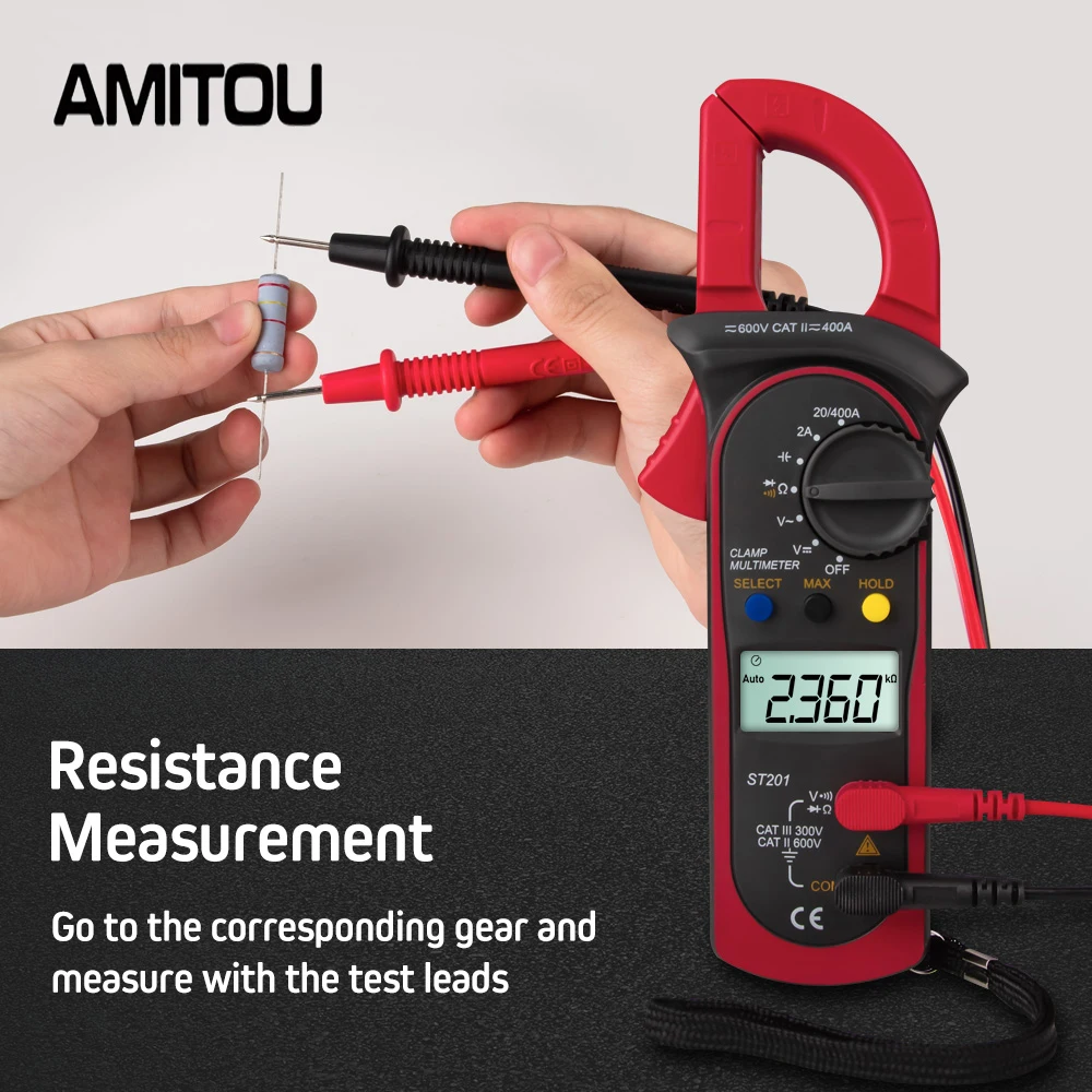 AMITOU ST201 Digital Professional Clamp Meter 1999 Counts AC/DC Voltmeter Ammeter  Electrician Clamp Diode Ohm Multi Tester