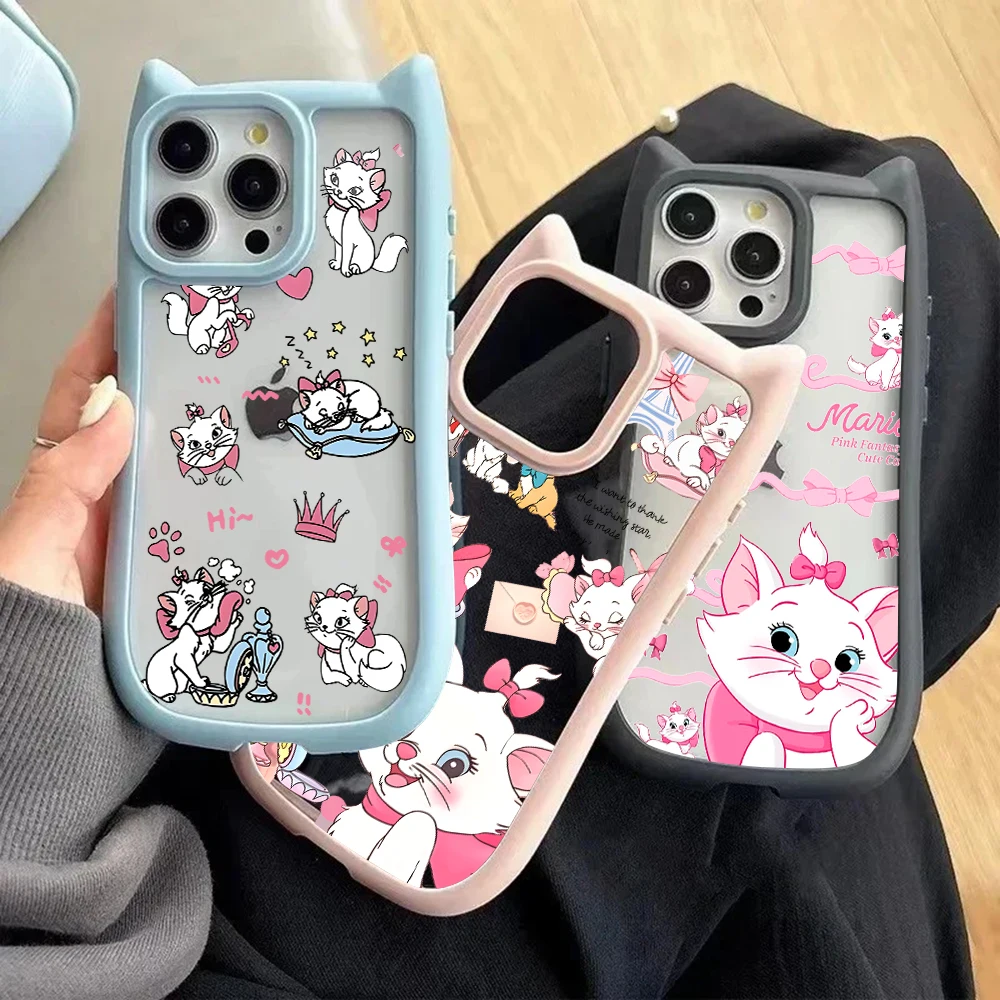 Marie Cat Cute Cat Ear Phone Case For iPhone 15 14 13 12 11 Pro Max Transparent Shockproof Hard Acrylic Soft Silicone Bumper