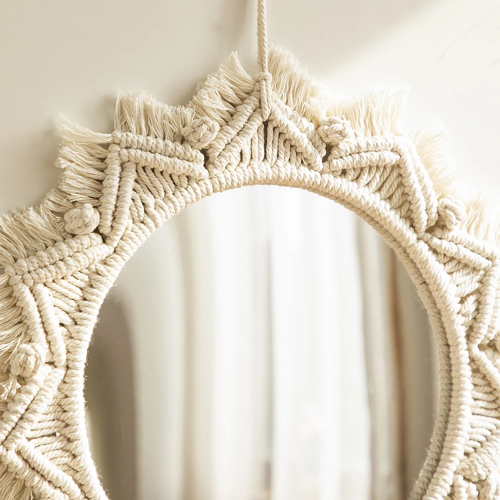 Nordic Room Decorative Mirrors Boho Macrame Round Cosmetic Mirror Room Wall Mirror Woven Macrame Crafts Home Decor Wall Decor