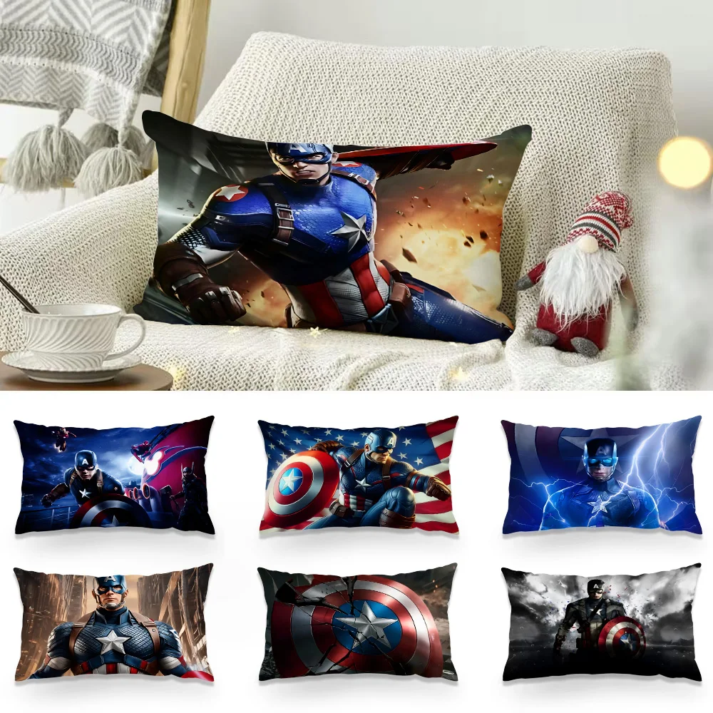 Anime Pillow Covers Cartoon Captain America Sofa Decorative Home Double-sided Printing Short Plush Cute Cushion Cover