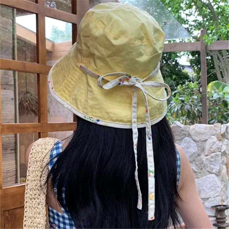 Summer Floral Bucket Hat for Women Double-sided Sun Hat Pastoral Sweet Style Fashionable Travel Headwear