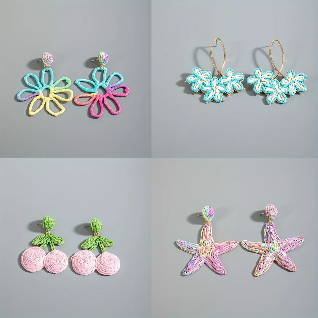 Tocona Fashiona Personality Originality Lafite Grass Flower Cherry Star Pendant  Earrings Suitable for Girls Parties Gifts