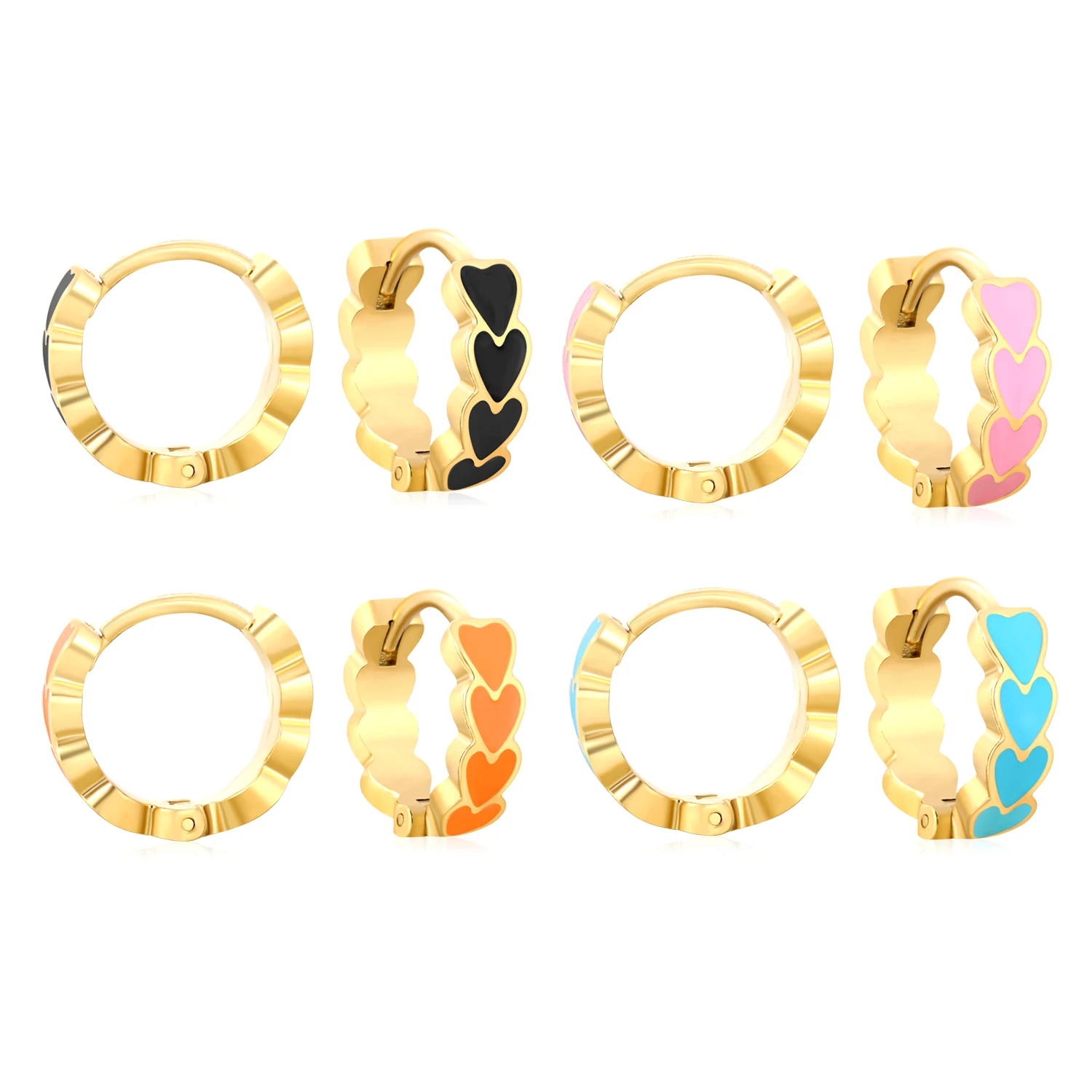 LUXUKISSKIDS New Trend Heart Charms Orange Hoop Earrings Steel Stainless Drip-Oil Colorful Round Ear Clips for Woman Femal Gift