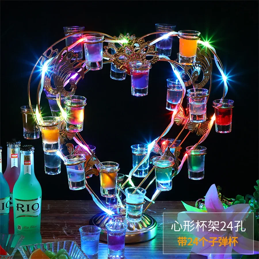 Rechargeable Shot Glass Holder Flashing Light Up Whisky Cocktail Wine Cup Rack For Bar Disco Nightclub Decor