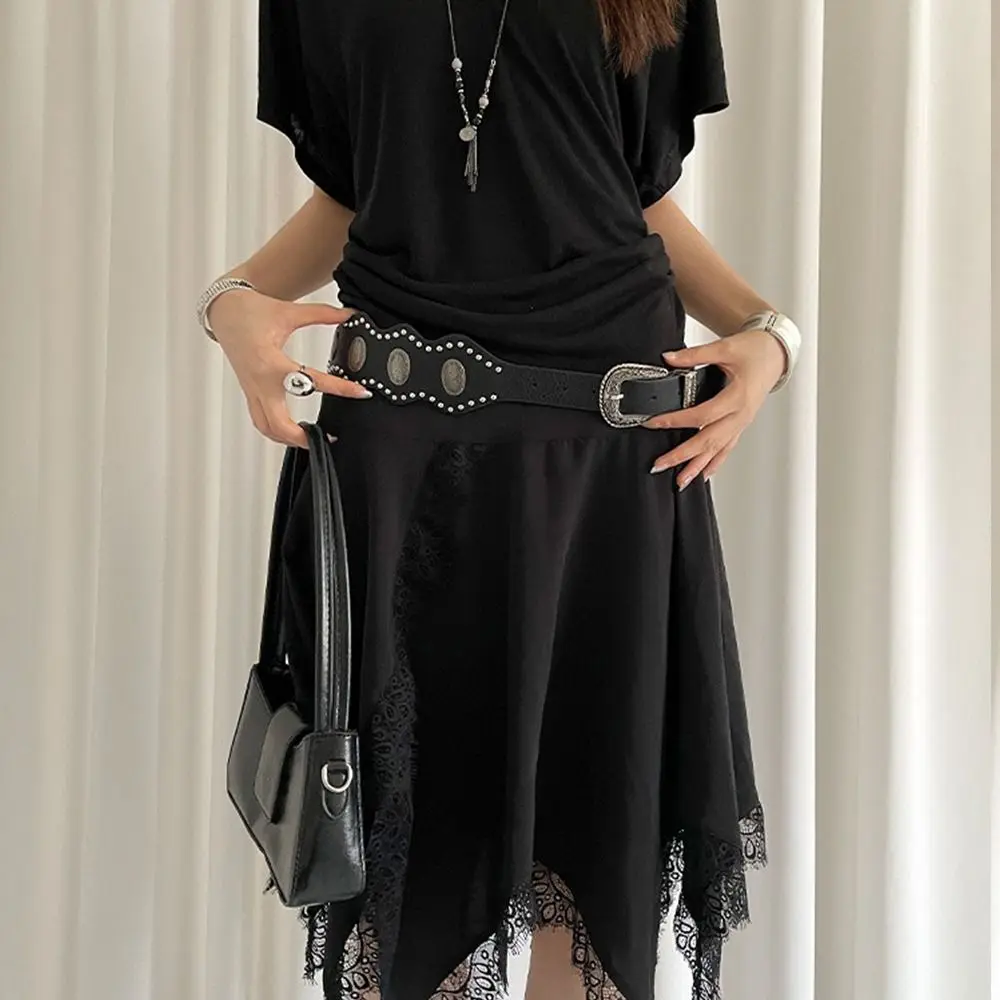 العصرية خمر حزام المرأة برشام Y2k حزام الخصر الجلدي فستان قوطي أسود حزام الجينز الخصر الديكور #5