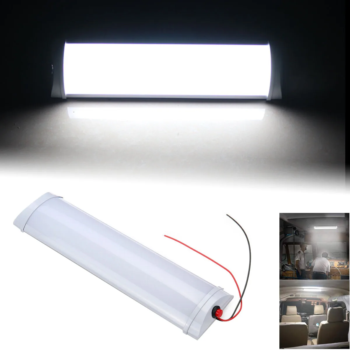 White 72 LED 10W Car Interior LED Dome Light Bar Ceiling Lamp Tube Universal For Van Lorry Truck RV Camper Boat