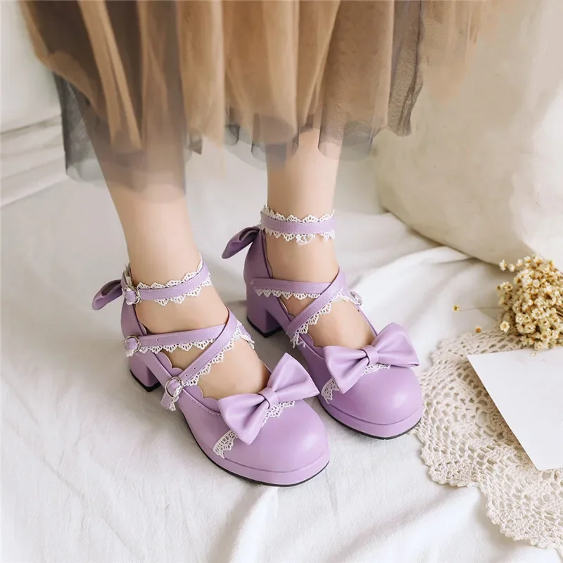 

YQBTDL/2020 Лидер продаж, фиолетовые туфли-лодочки для косплея, женские розовые туфли на высоком каблуке с перекрестными ремешками, женская обувь Мэри Джейн Prinicess Lolita