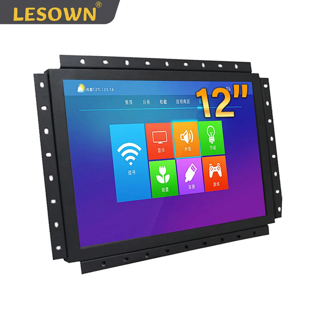 

LESOWN Встроенный дисплей Raspberry Pi 12-дюймовый 1024x768 ЖК-дисплей с открытой рамкой, сенсорный монитор, крепление на панели для заводской автоматизации, ТВ, видеонаблюдения, ПК