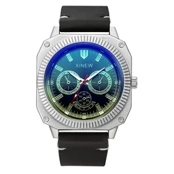 XINEW-reloj de cuarzo con correa de cuero para hombre, pulsera de mano masculina con carcasa de aleación, color negro, regalo Barato, 1 unidad por lote