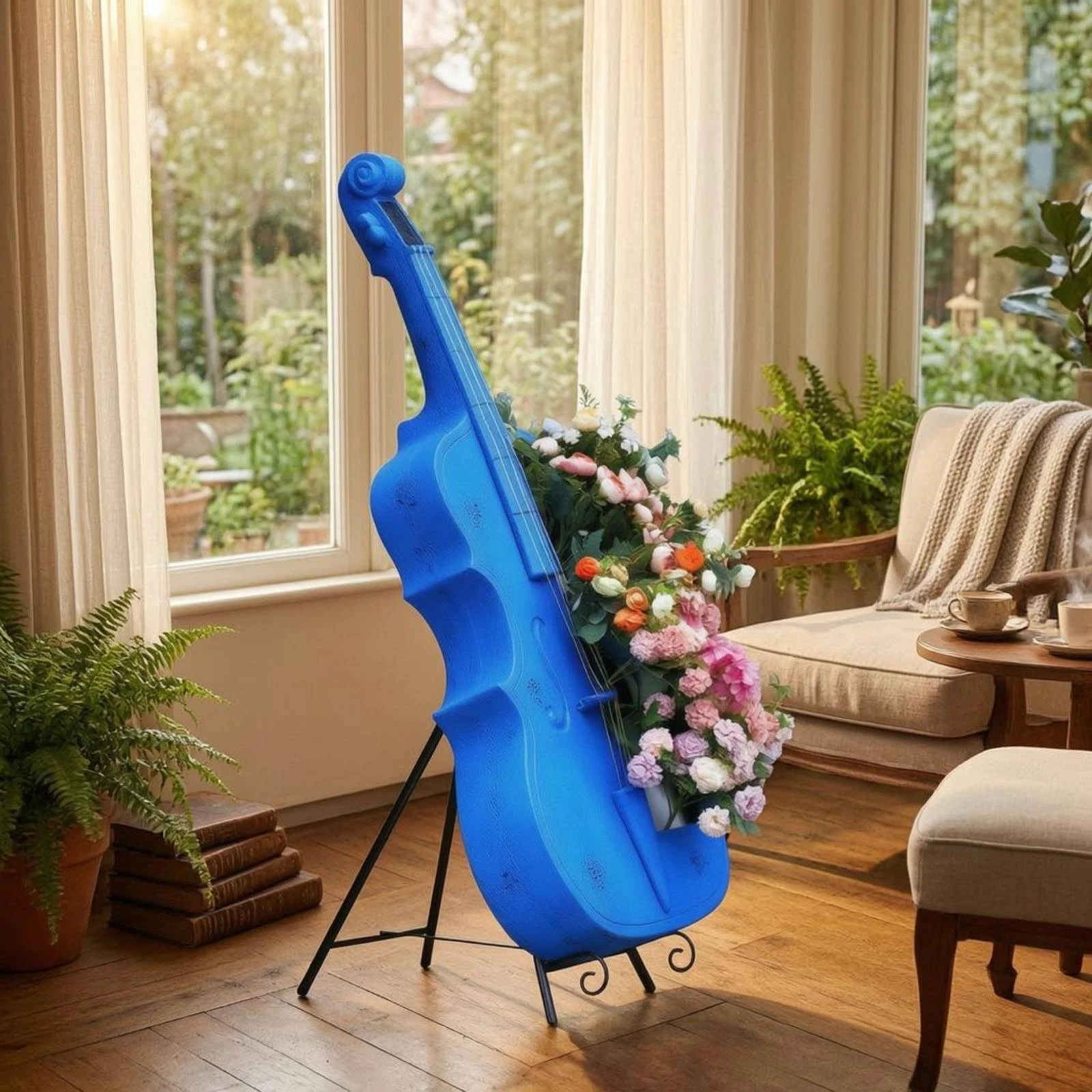 

Floral Cello Display Decorative Cello Display Stand Musical Decor Tall Classical Style