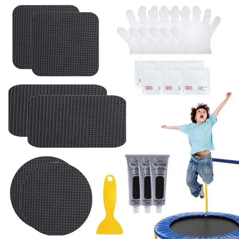 Trampoline Patch Repair Kit Waterproof High Strength Trampoline Repair Patch Kit with Glue Scraper Gloves Multi Repair tools