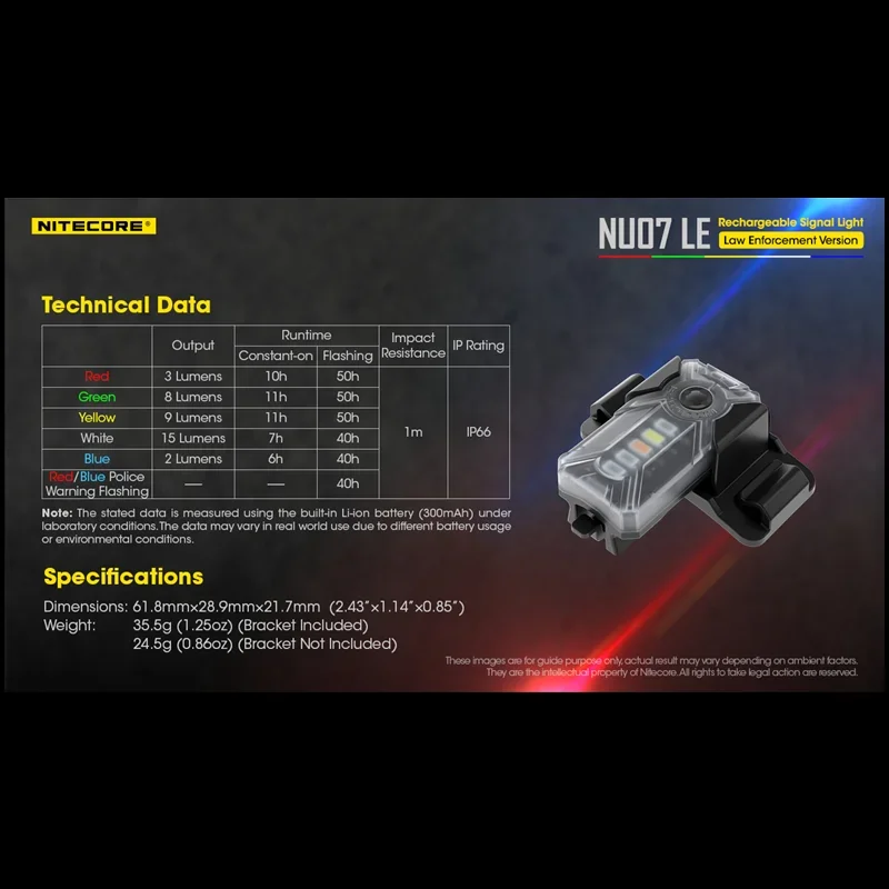 NITECORE NU07 LE Rechargeable SignalLamp 11 modes including 5 colors of constant Runtim 50hours built-in Li-ion battery