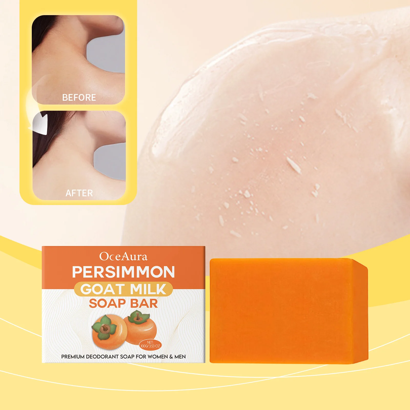

OceAura Persimmon Goat Milk Body Soap Moisturizing and Moisturizing Mild Cleansing Fragrance and Tender Skin Care Soap